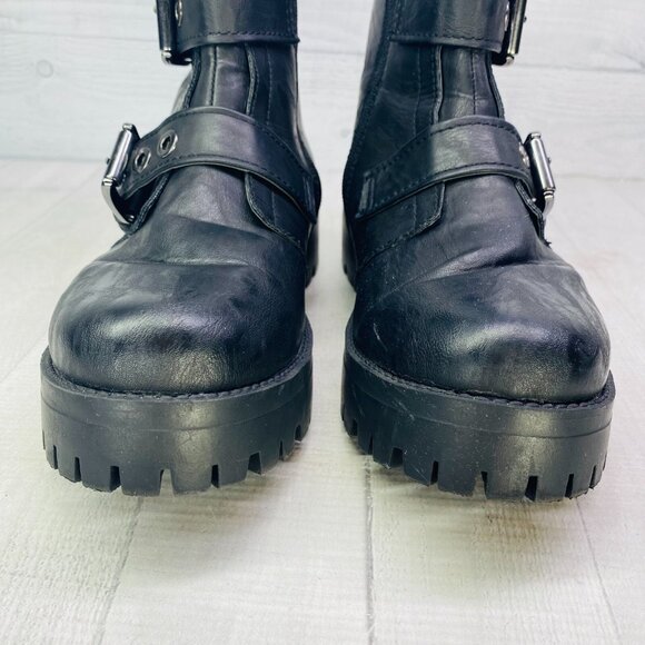 AU Air Underground Womens CARMINE Side Zip Black Combat Biker Boots Size 9.5 M - Picture 4 of 16